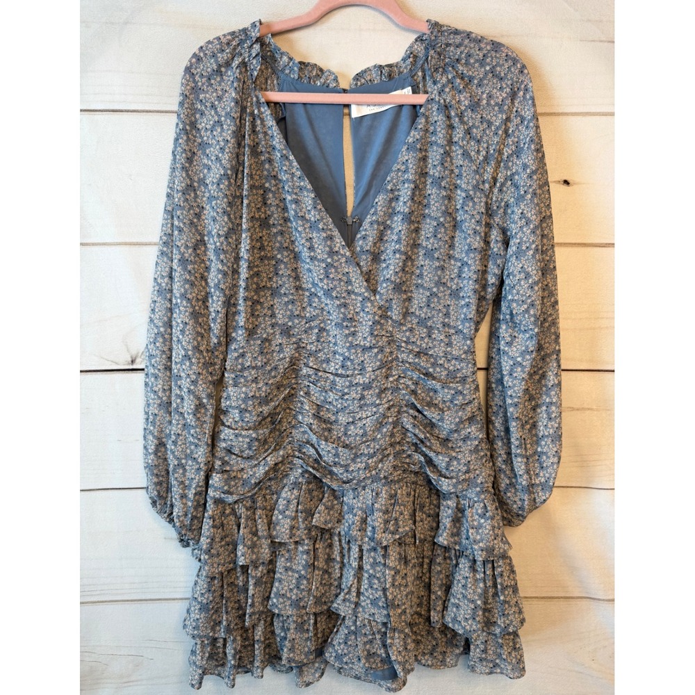 ASTR The Label Floral Ruched Ruffle Mini Dress Blue ADR100747 Size M